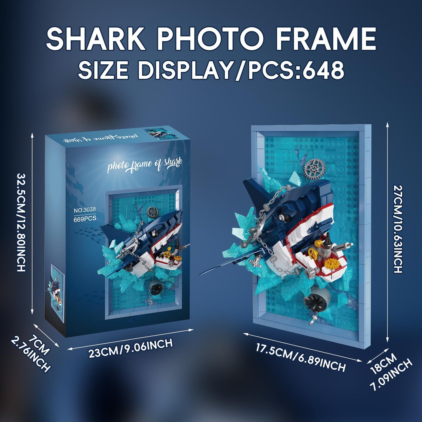 HJPLPXH Shark Jaws Photo Frame Building Blocks Set, 3D Wall Decor