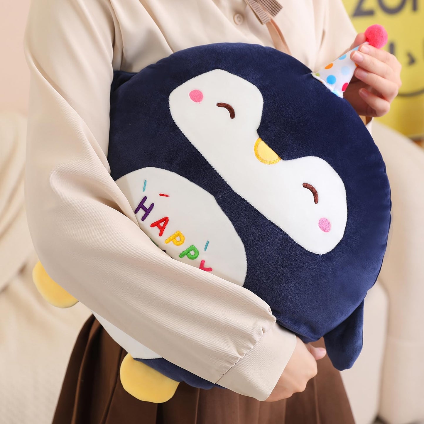 Litence Cute Penguin Plush Stuffed Animal Soft Happy Birthday Plushies Pillow Toy Gifts for Boys and Girls Home Decor