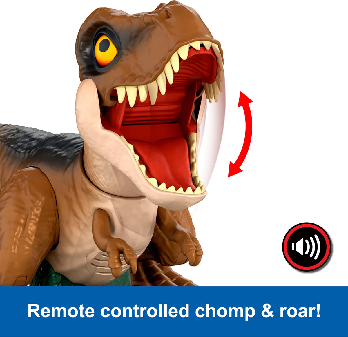 Mattel Jurassic World Roarin’ Frenzy T Rex RC Toy, Motorized Remote Control Tyrannosaurus Rex Dinosaur, Multiple Movement Modes & Sounds