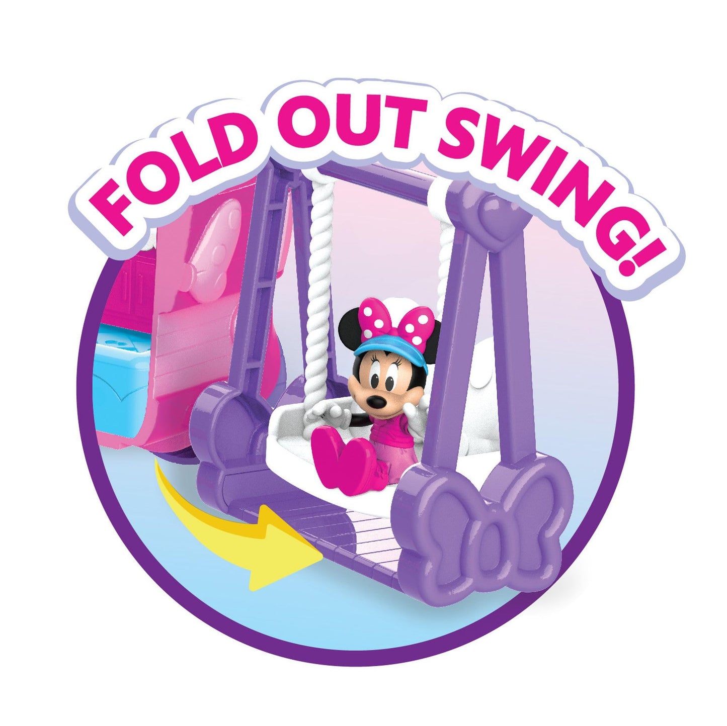 Disney Junior Minnie Mouse Bows-A-Glow Glamper Playset, Light-Up Camper RV, Working Headlights & Sounds, 2-Foot Wide Playset, Minnie & Daisy Figures