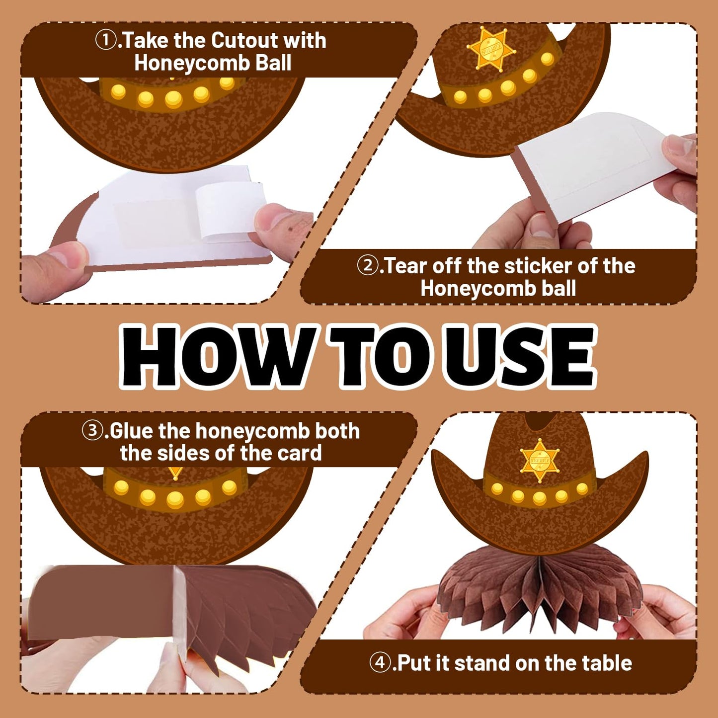 JIUJIUBER 9 Pcs Western Party Centerpiece Decorations Western Cowboy Hats Honeycomb Centerpieces for Tables Cowboy Themed Baby Shower Birthday Party