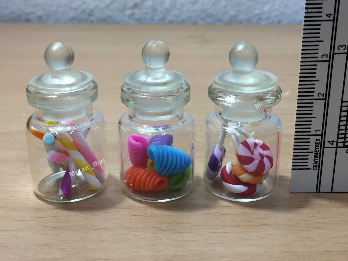 3pc Miniature Candy Cake Food Cookie Dollhouse Cake in Clear Glass Mini Bottle fruit Food #MF012