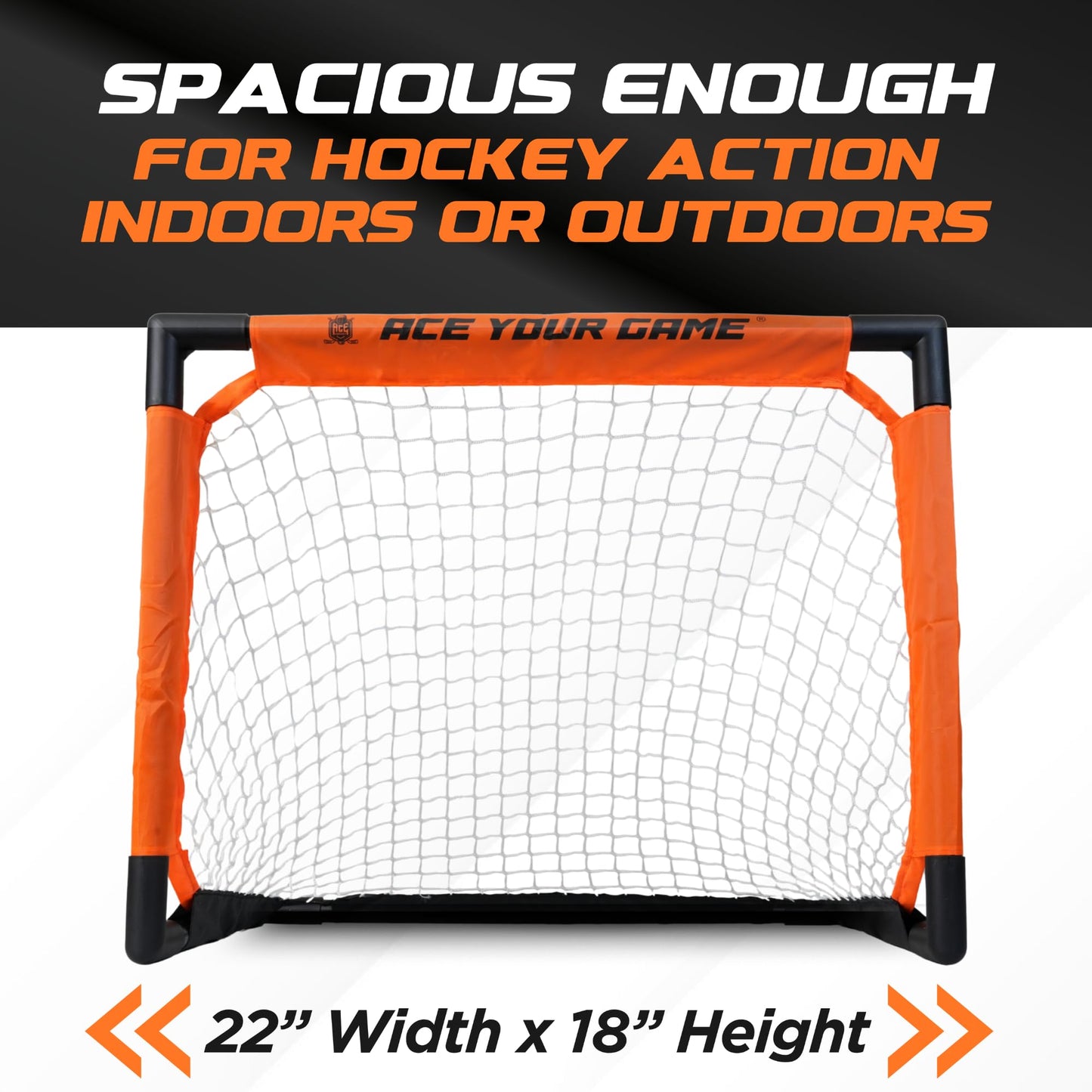 ACE HOCKEY - Shinny Hockey Set - Complete 2-Player Indoor/Outdoor Kit - Knee Hockey Goal Set (1) Goal, (2) Mini Sticks, and (4) Foam Balls - Mini