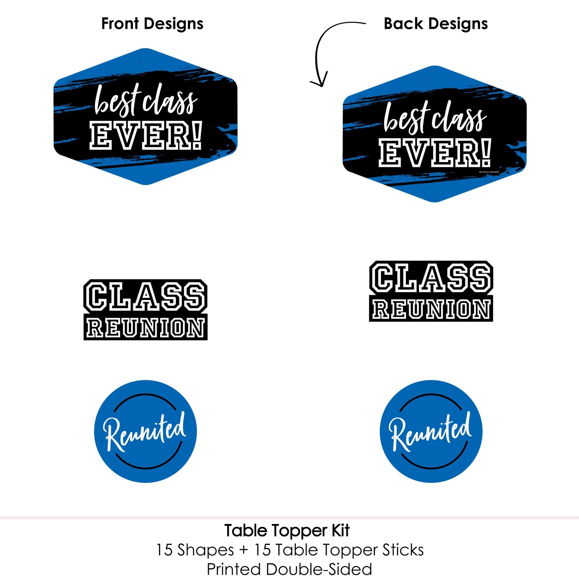 Big Dot of Happiness Reunited Blue - Royal Blue School Class Reunion Party Centerpiece Sticks - Table Toppers - Set of 15