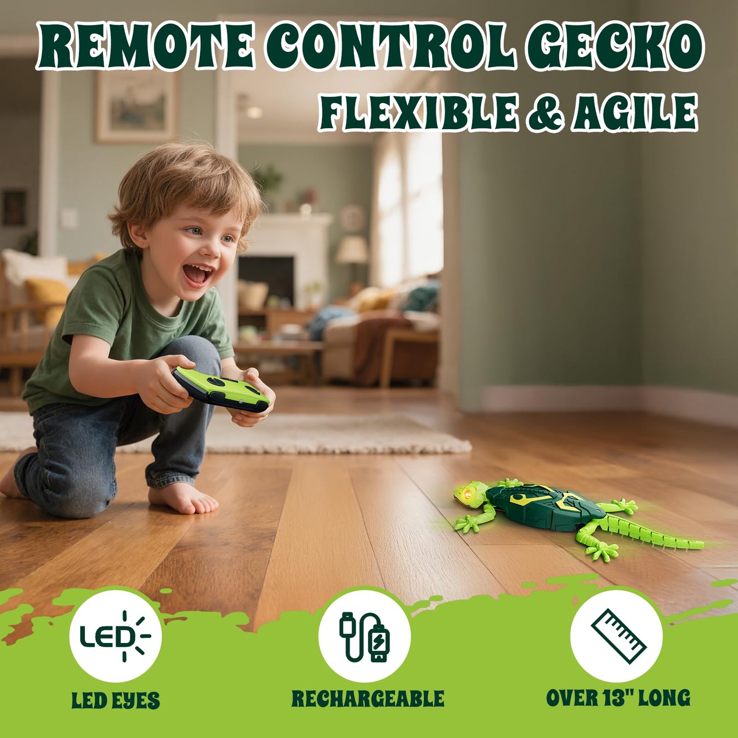 HYES Wall Crawler Gecko, Remote Control Robot Toys, Rechargeable RC Animals Toy, Realistic Wall Crawling Halloween Birthday Gifts for Boys Girls Ages