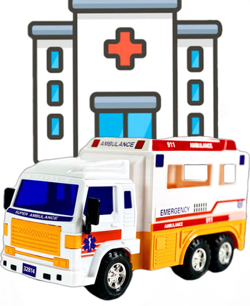 Big-Daddy Meduim Duty Friction Powered 911 Ambulance Toy Truck with Open and Close Back Doors for More Fun Play Time