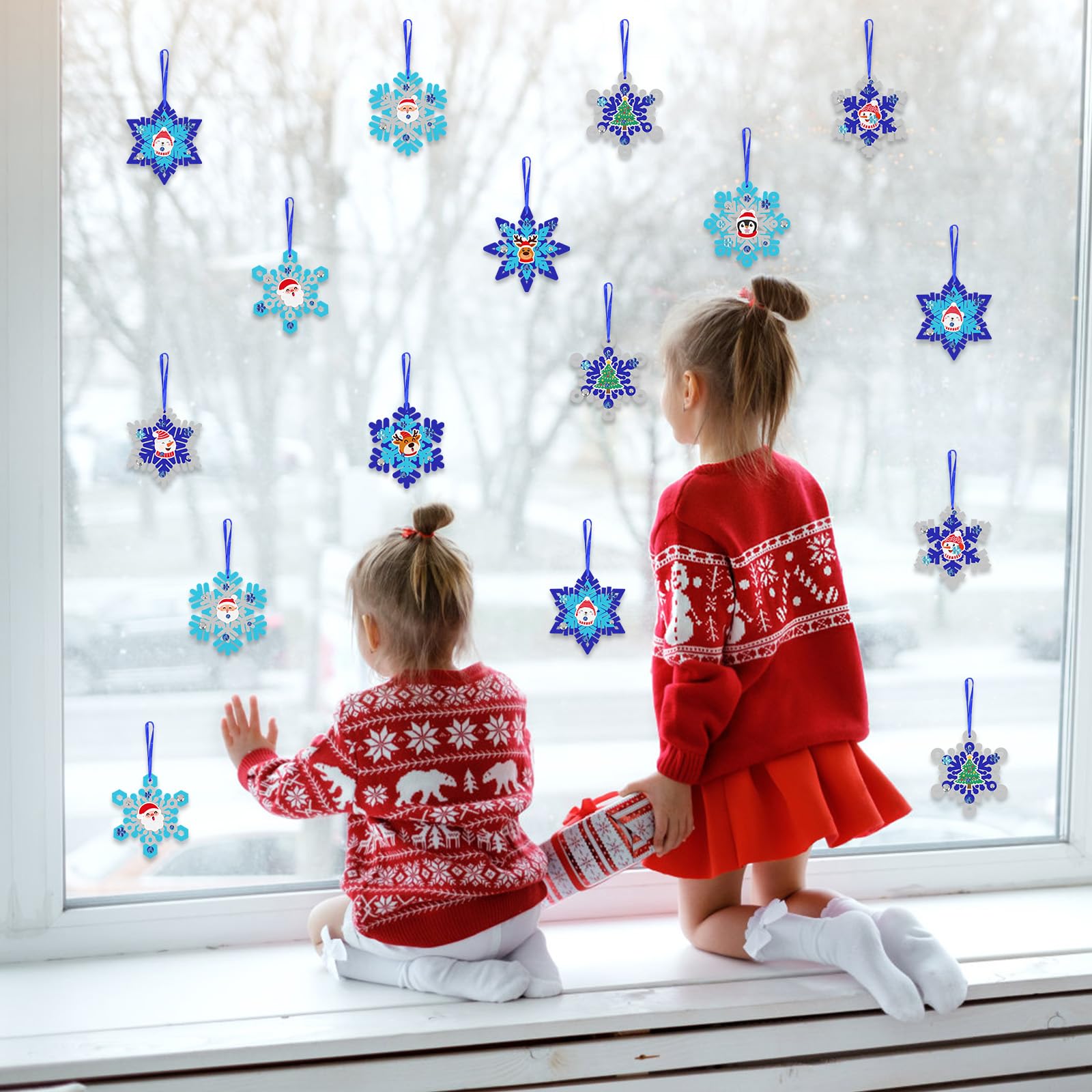 Fennoral 18 Pack DIY Snowflakes Craft Kit for Kids Make You Own Snowflake Foam Sticker Ornament DIY Christmas Arts and Crafts for Chirstmas Party