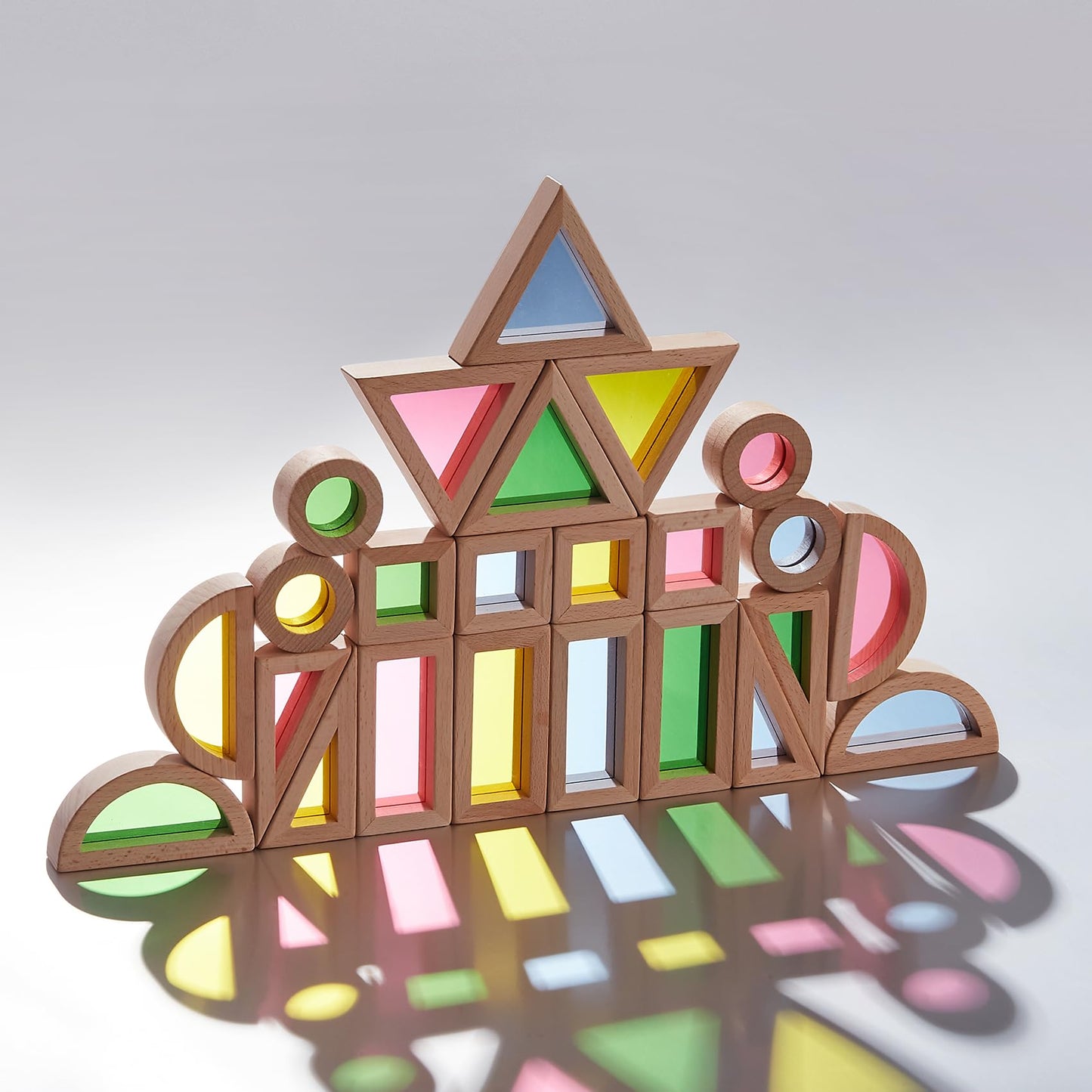 WOWME Rainbow Acrylic Stacking Blocks - 24PCS Montessori Toy and Construction Toy, Preschool Learning, Educational Toy, Geometry Wooden Toy