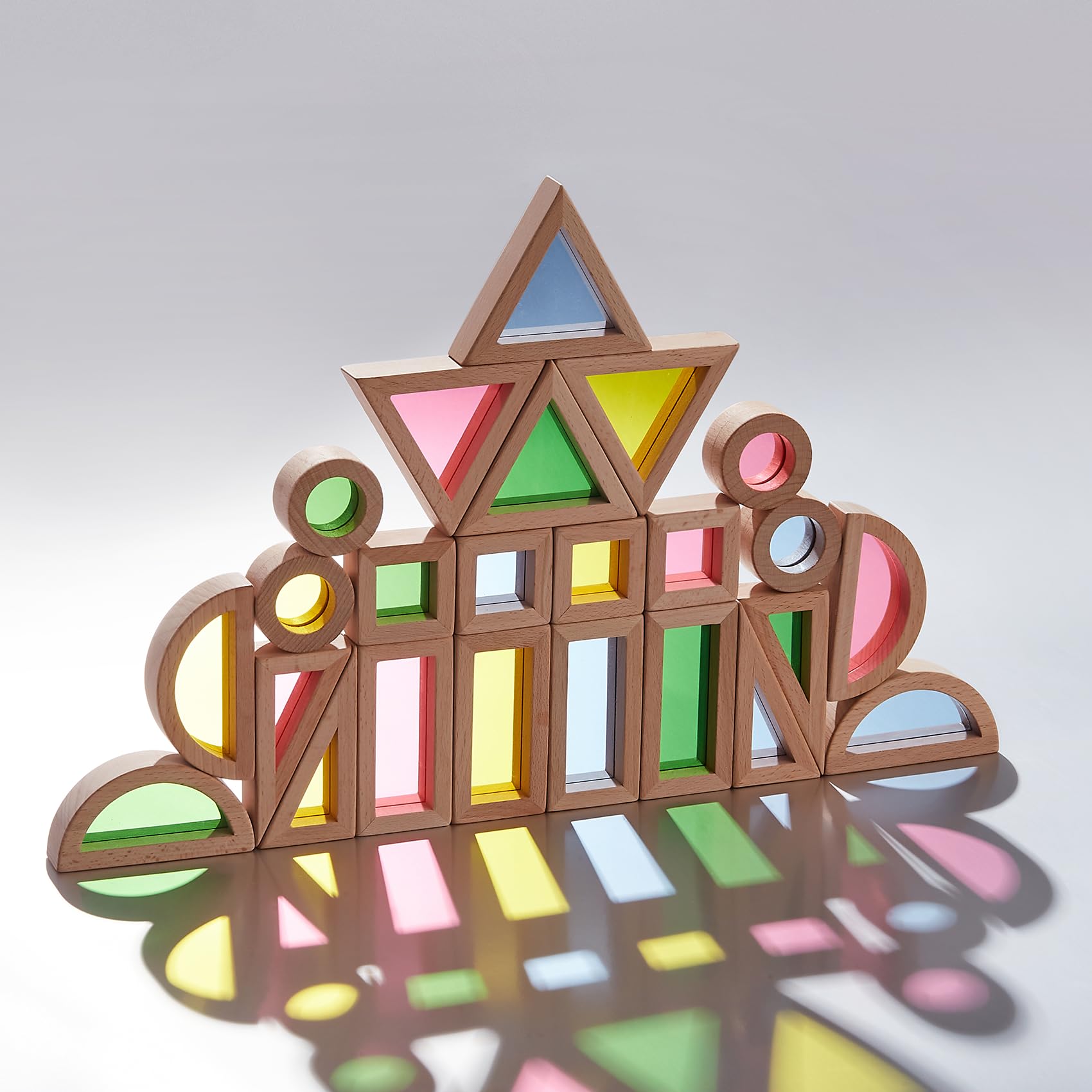 WOWME Rainbow Acrylic Stacking Blocks - 24PCS Montessori Toy and Construction Toy, Preschool Learning, Educational Toy, Geometry Wooden Toy