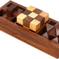 TOSQP27 Gift Wooden Brain Teaser Puzzle Set for Adults & Teens - 3-in-1 Interlocking Burr, Snake Cube & Star Puzzle with Handmade Wooden Storage Box