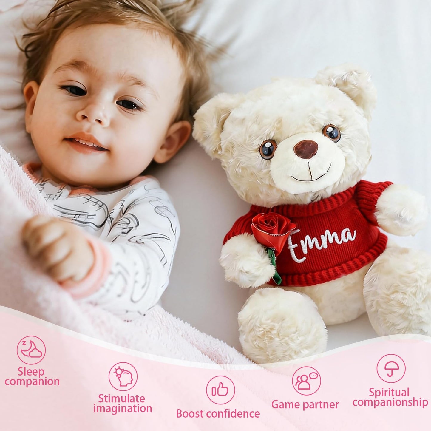 aoemgnj Personalized Teddy Bear with Custom Name, 10 Inch Custom Plush Gift for Anniversary, Valentine's Day, Birthday, Wedding, Soft Stuffed Animal