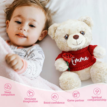 aoemgnj Personalized Teddy Bear with Custom Name, 10 Inch Custom Plush Gift for Anniversary, Valentine's Day, Birthday, Wedding, Soft Stuffed Animal