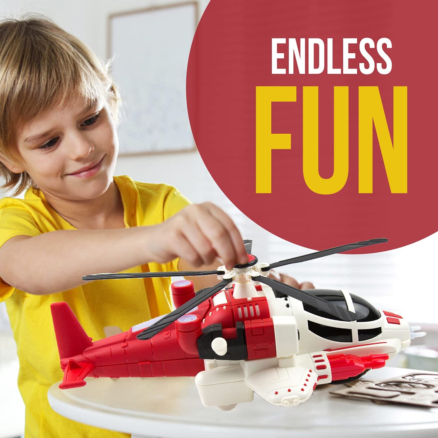 Toysery Bump and Go Helicopter Toys for Boys, Girls, Toddlers - Aircraft Toy Set with Lights & Realistic Sounds, Fun Toy Helicopter for Kids, Great