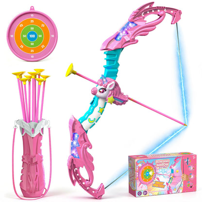 Unicorn Bow and Arrow for Girls Ages 3-12, LED Light Up Kids Archery Set