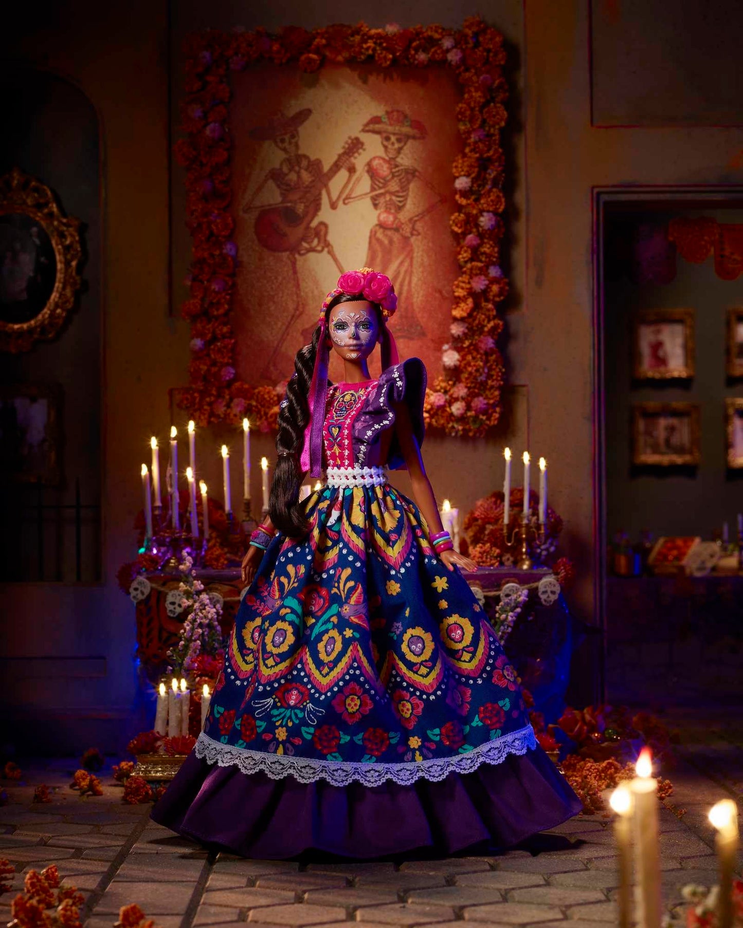 Barbie Signature Doll, 2022 Dia De Muertos Collectible, Traditional Ruffled Dress with Flower Crown & Calavera Face Paint