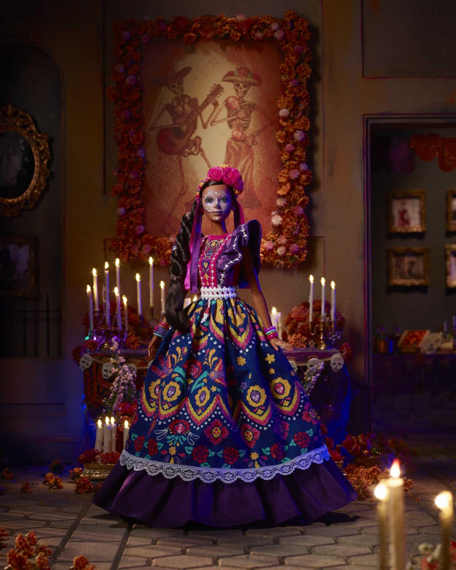 Barbie Signature Doll, 2022 Dia De Muertos Collectible, Traditional Ruffled Dress with Flower Crown & Calavera Face Paint