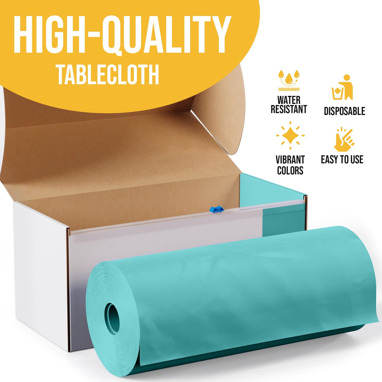 Exquisite Party Solids 54 Inch X 300 Feet Aqua Plastic Table Cover Roll in A Cut - to - Size Box with Convenient Slide Cutter. Cuts Up to 36 Rectangle