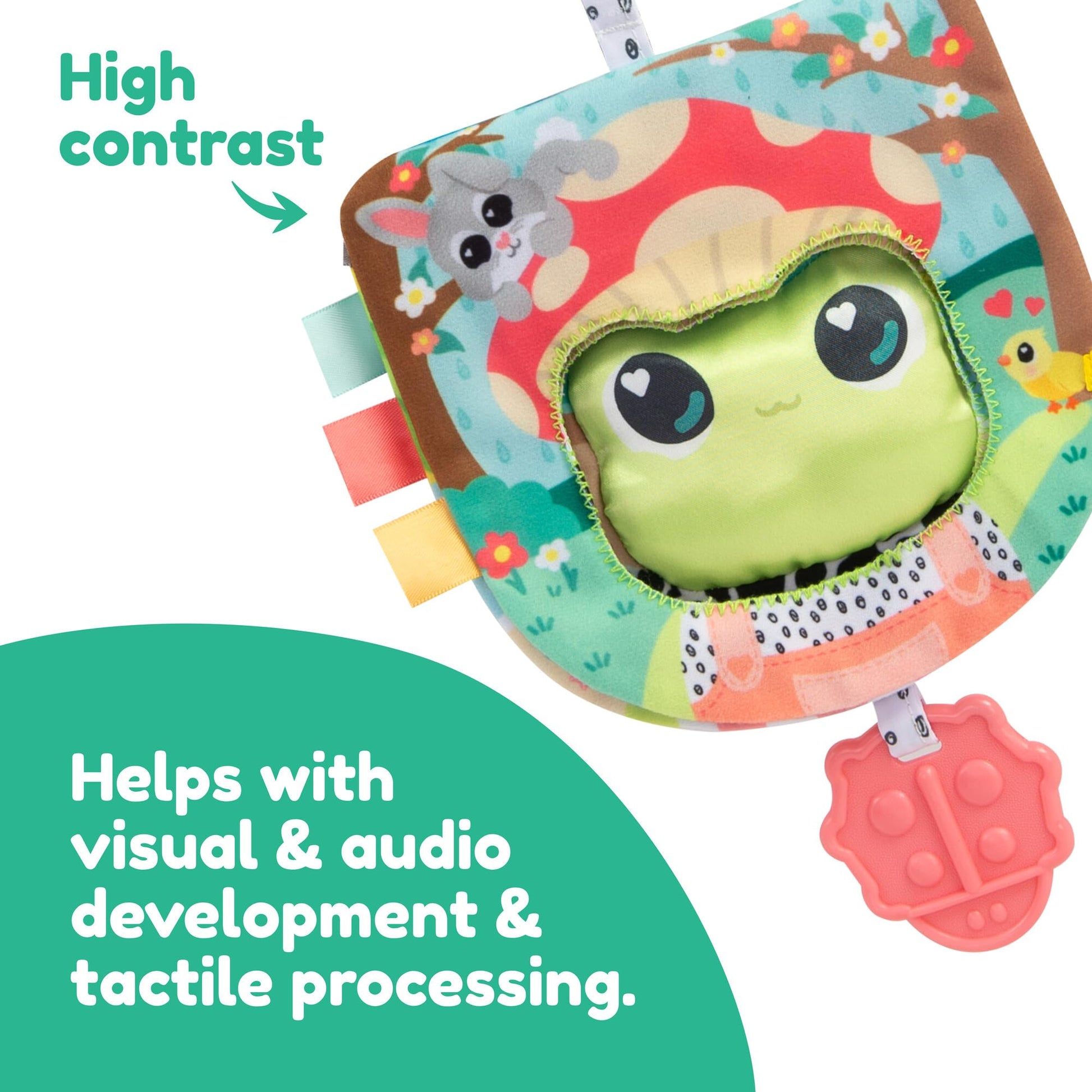 Lamaze Finlee’s Look Book - Interactive Crinkle Book for Sensory and Developmental Play - Clip on for Stroller, Car Seat or Diaper Bag - High Contrast