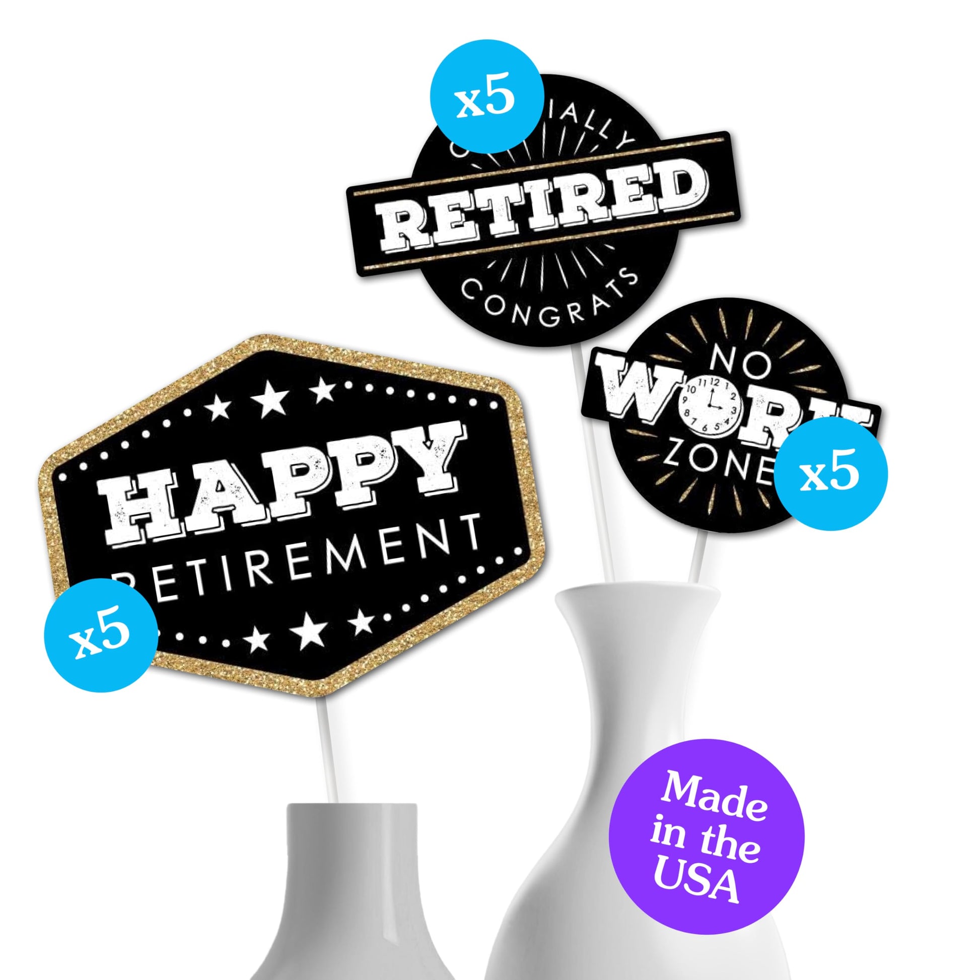 Big Dot of Happiness - Retirement Party Centerpiece Sticks, Happy Retirement | Table Toppers - Set of 15