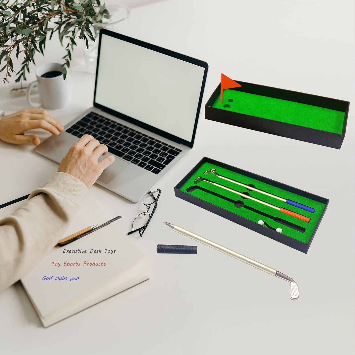 SANTA CASA Golf Pen Set, Mini Desktop Golf Putting Green Game