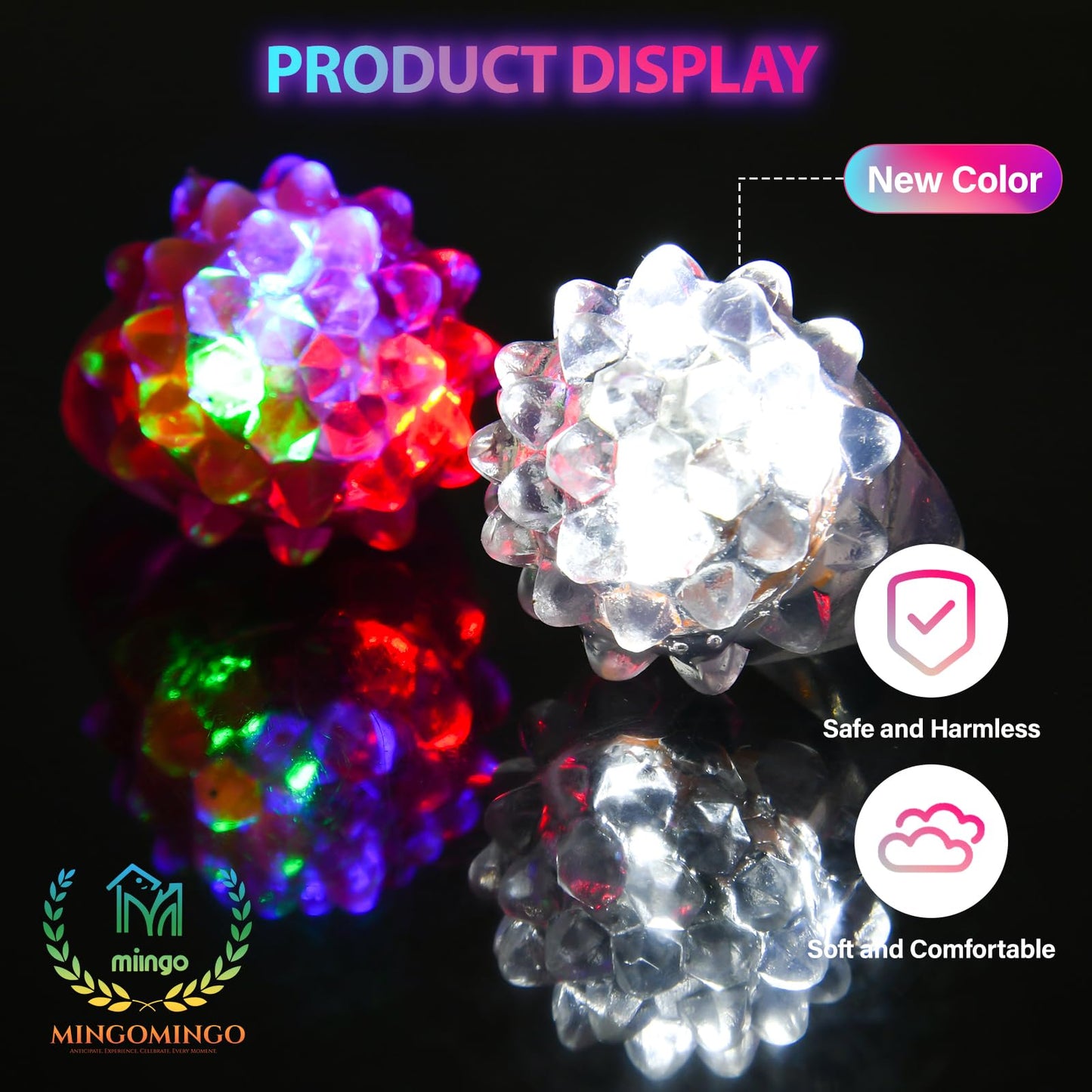 MINGOMINGO 25 Pack LED Light Up Rings Party Favors & Glow Rings for Kids