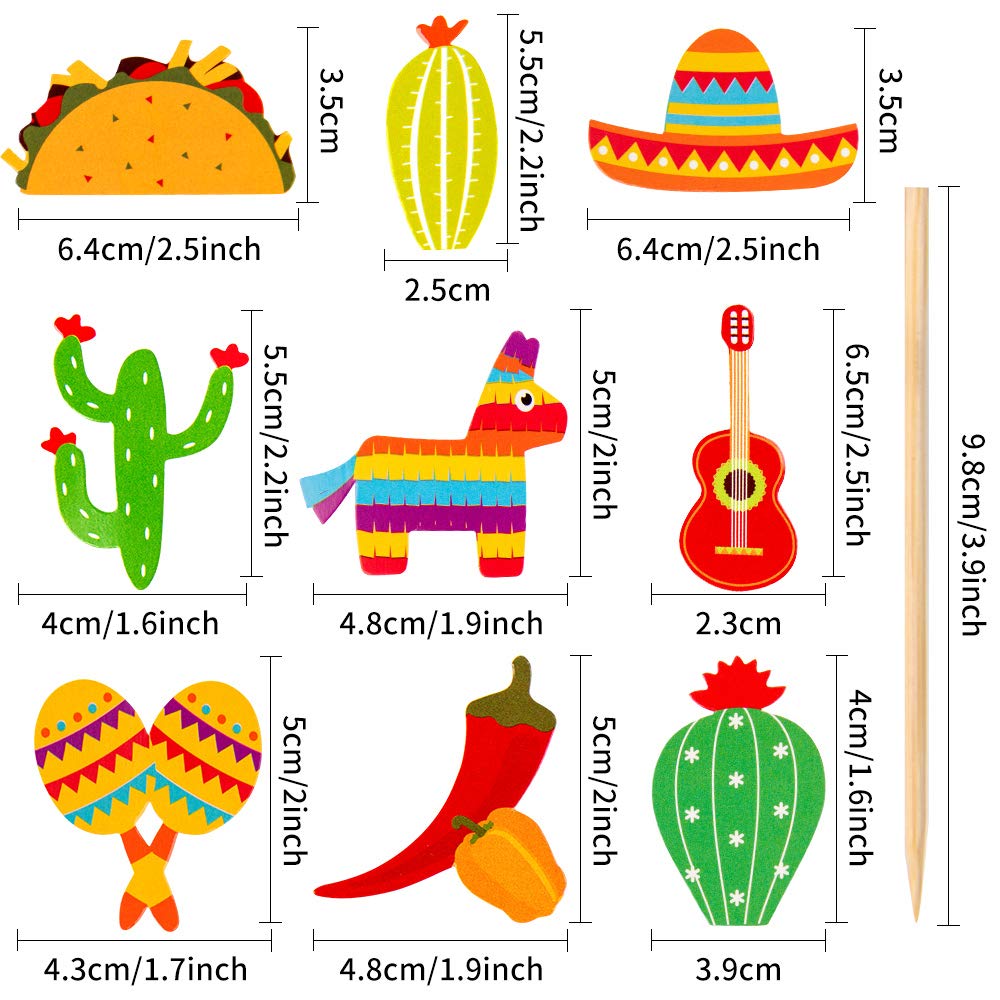 36 Pcs Fiesta Cupcake Toppers, Mexican Theme Cake Decoration