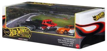 Hot Wheels Premium, Set of 3 Collector Toy Vehicles and 1 Team Transport Vehicle in 1:64 Scale
