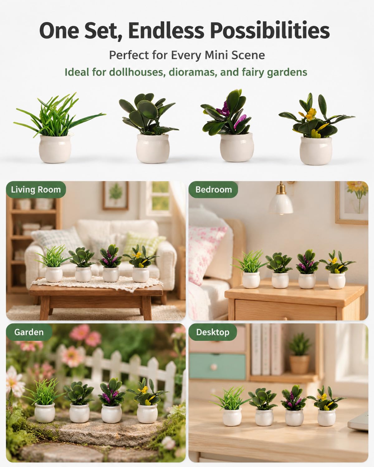 4 Pcs Doll House Plants, Miniature Potted Plants for Dollhouse Decor, Realistic Mini Plants Dollhouse Accessories for Living Room, Bedroom, Garden