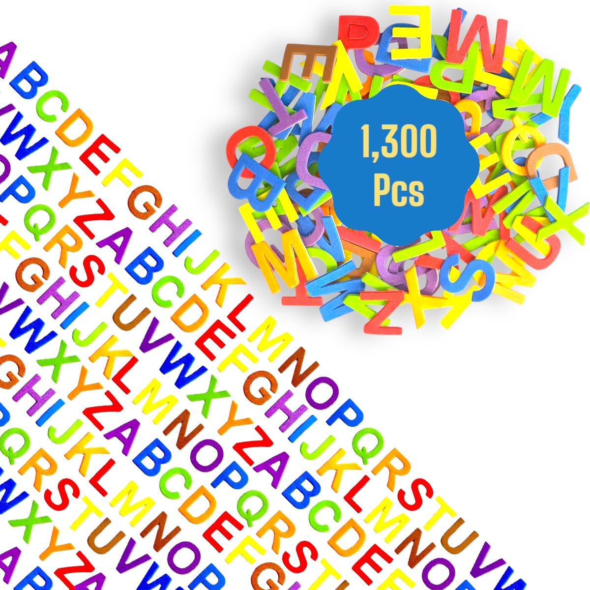 Joyful Artistry 1300 Pcs Foam Letters Stickers for Crafts- 8 Colors of Alphabet Foam Sticky Letters for Crafts, ABC Stickers, Puffy ABC (8 Colors)