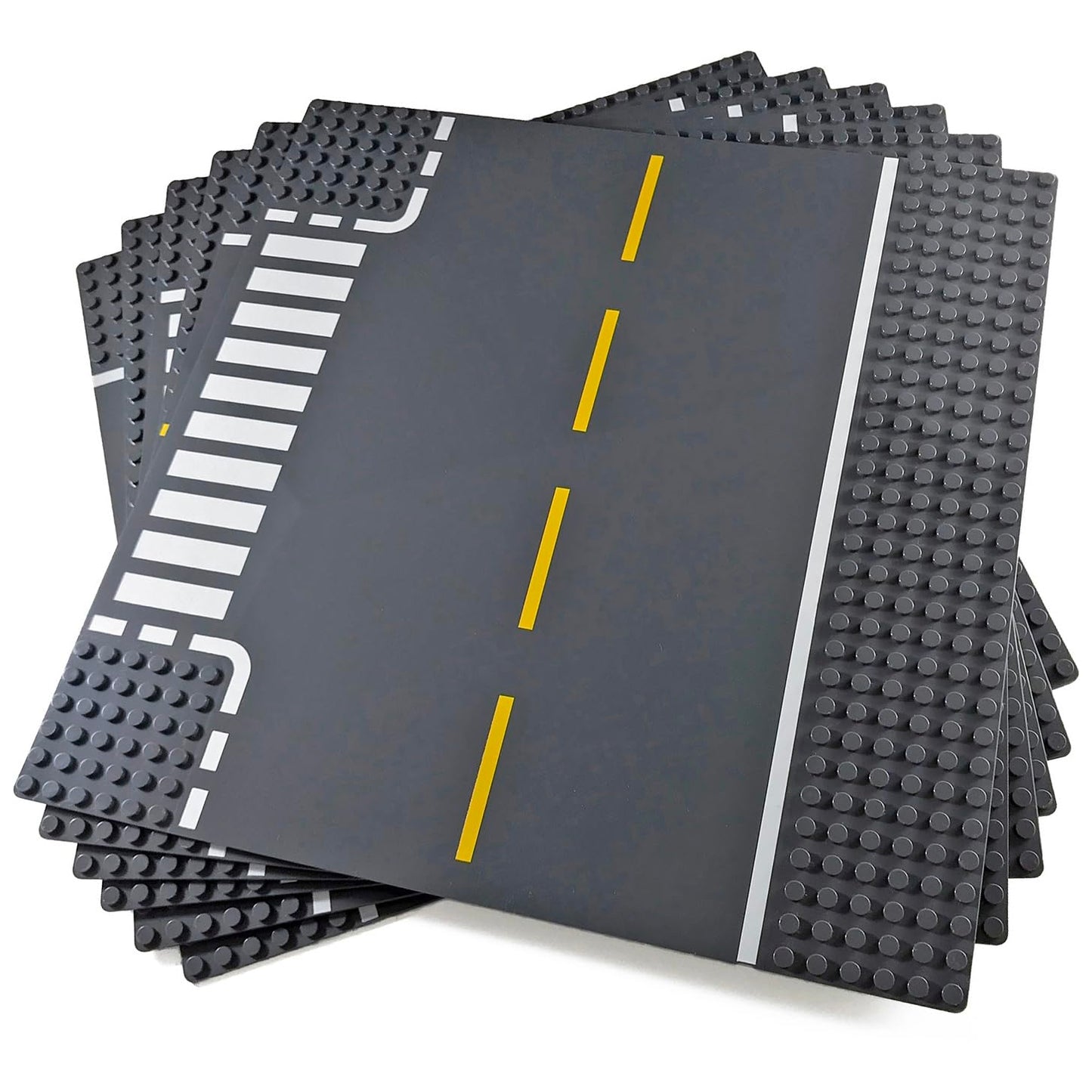 Apostrophe Games Road Baseplate - Premium Building Blocks Base Plates Compatible with All Major Brands - 6pcs Baseplate Gray with Road Design