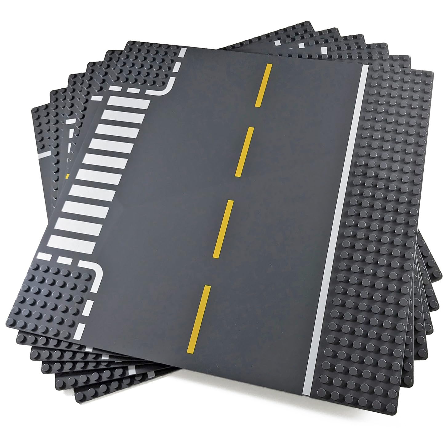 Apostrophe Games Road Baseplate - Premium Building Blocks Base Plates Compatible with All Major Brands - 6pcs Baseplate Gray with Road Design