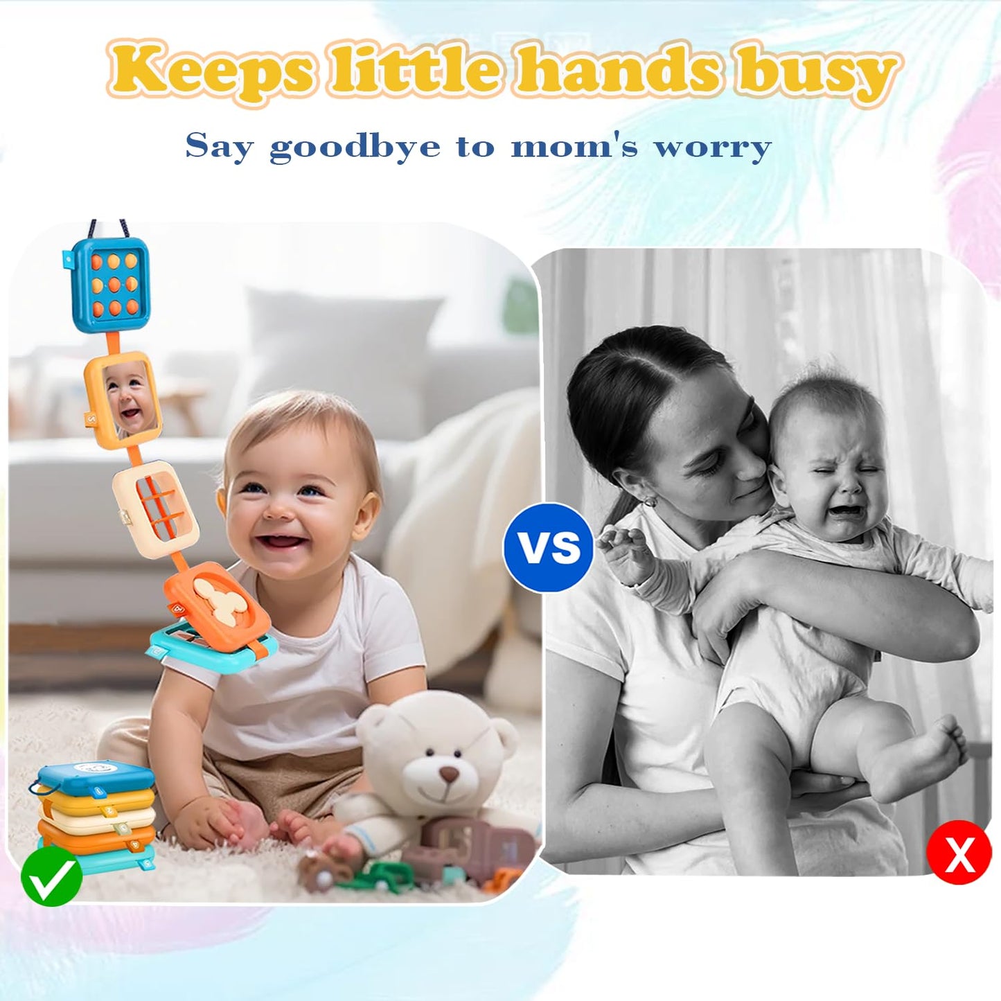 FHJBJA Montessori Busy Board for 1 Year Old, Baby Travel Toys for Toddler 1-3, Sensory Activity Cube with Fine Motor Skills, Birthday Toy Gifts for 1