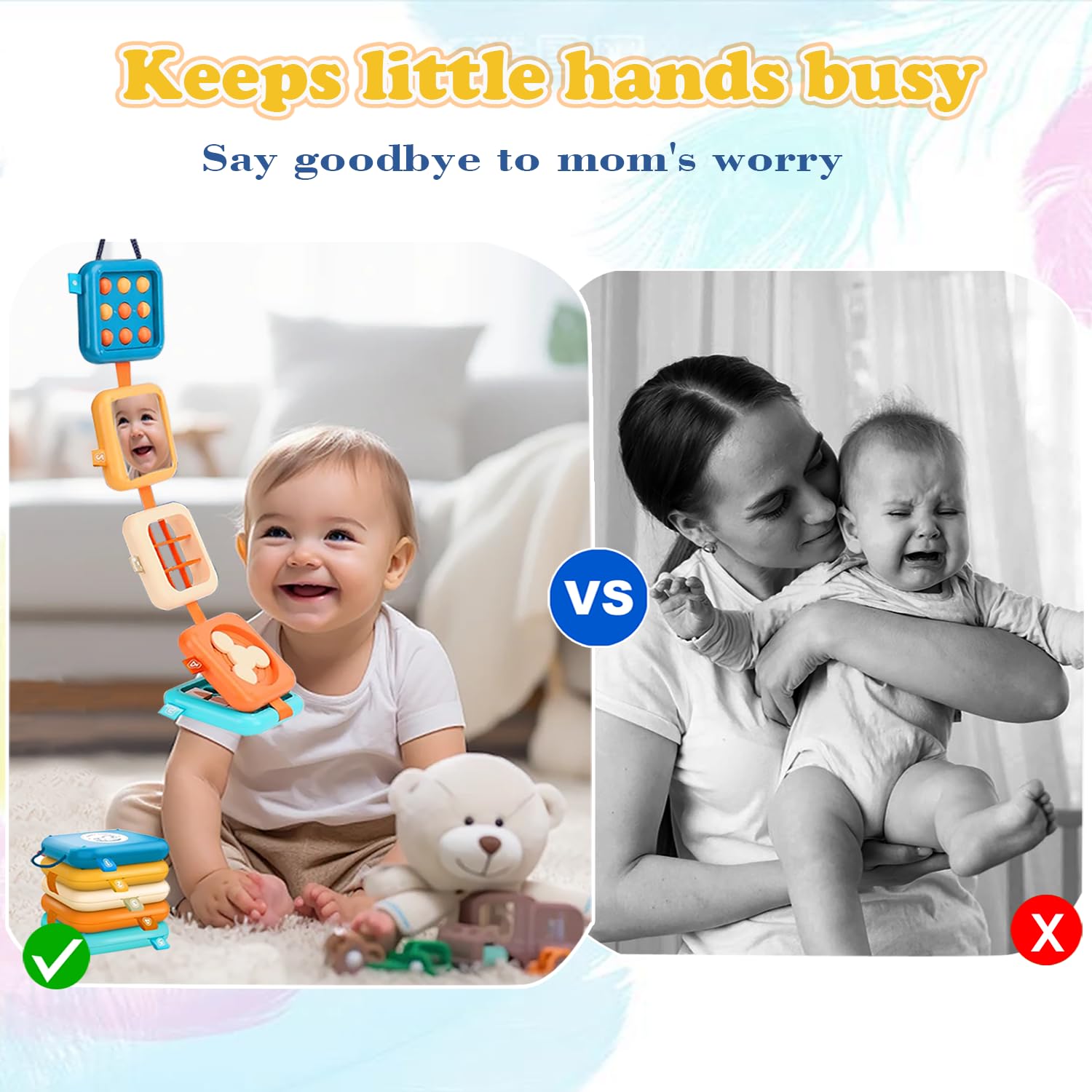 FHJBJA Montessori Busy Board for 1 Year Old, Baby Travel Toys for Toddler 1-3, Sensory Activity Cube with Fine Motor Skills, Birthday Toy Gifts for 1