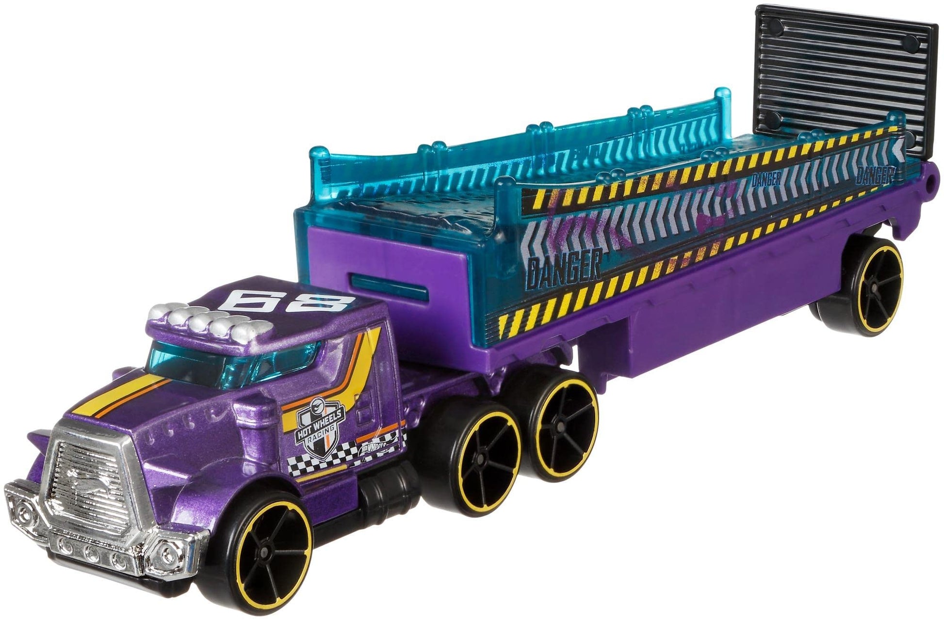 Hot Wheels Toy Car & Truck, Super Rigs 1:64 Scale Race Car & Matching Semi Truck Transporter (Styles May Vary)