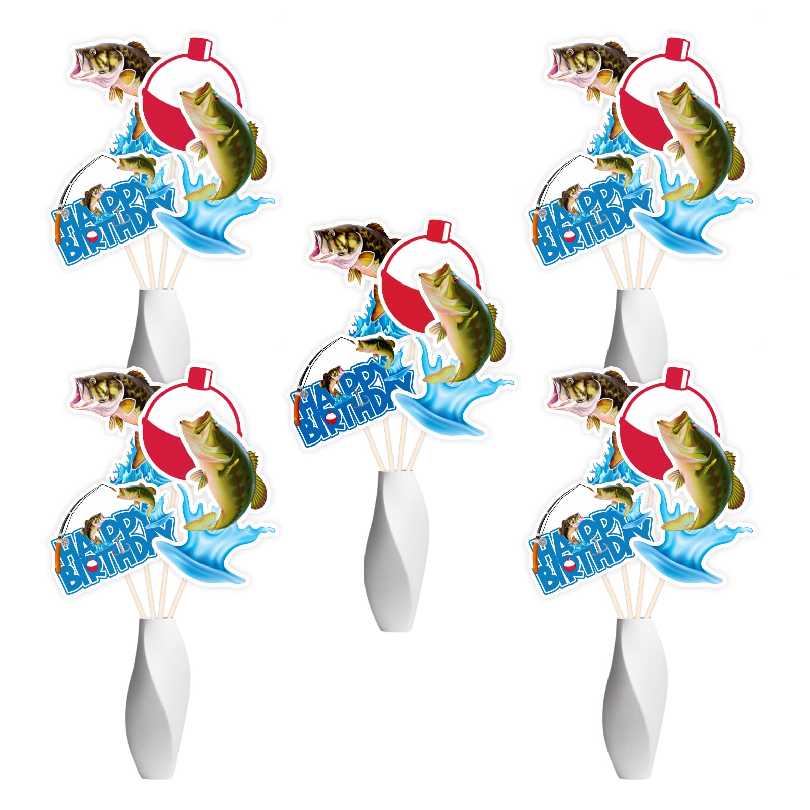 LECAKTO Fishing Themed Centerpiece Sticks, Fisherman Birthday Table Topper - Gone Fishing Themed Birthday Party Decorations -16PCS