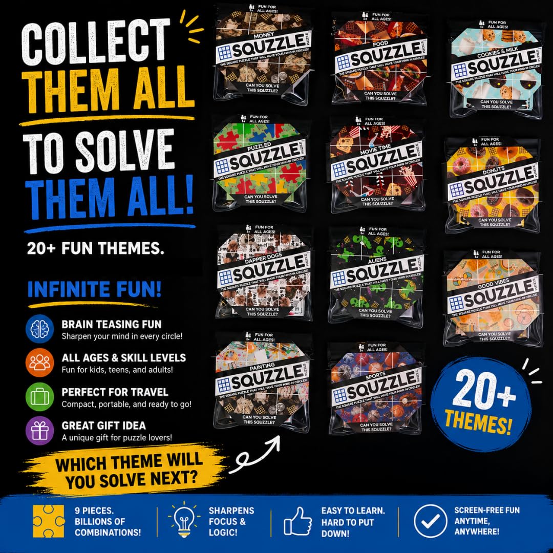 Squzzle Puzzle Brain Teaser | Screen-Free Mind Game | Great for Classrooms & Travel, Collect All Designs (Instruments (Travel Pouch))