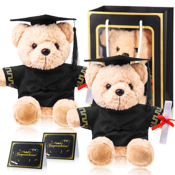 2 Sets Bear with Graduation Cap Toys Class of 2026 Graduation Plush Stuffed Teddy Bear Animal Dog Graduation Cap and Gown with Greeting Card and Bag