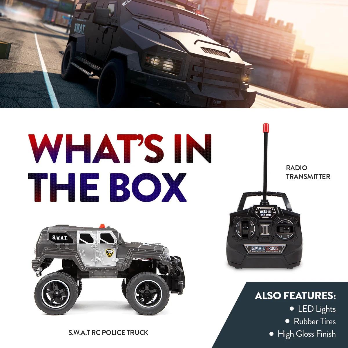 S.W.A.T. 1:14 RC Monster Truck, Police Lights, Sound FX, All-Terrain Tires