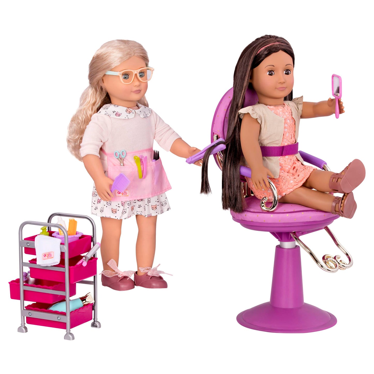 Our Generation - Berry Nice Salon Set - Rolling Storage Cart - Salon Cape & Hair Styling Items - 18-Inch Doll Accessories - Pretend Play - Toy for