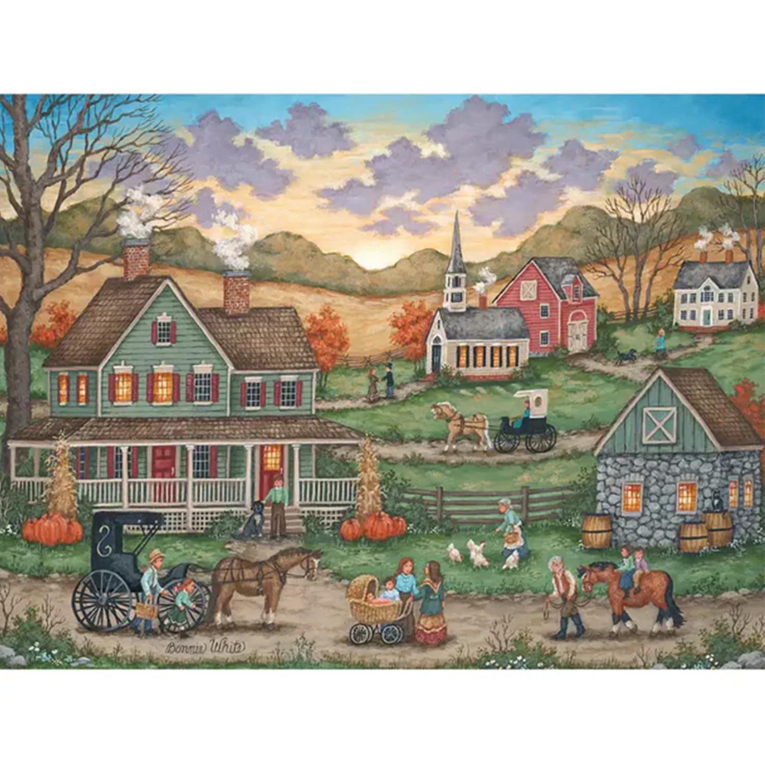 Bits and Pieces 500 Piece Puzzles for Adults Bonnie White 3-Pack - Large 18" x 24" Jigsaw Puzzles 500 Pieces Vintage Americana, No 2 Pieces Alike