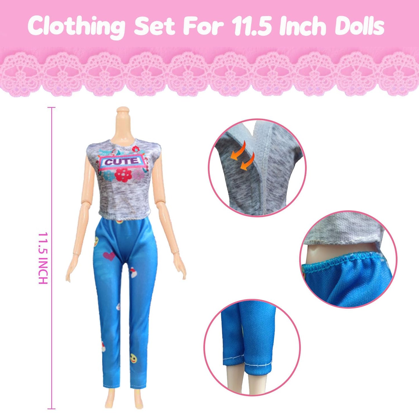 40 Pieces Doll Clothes and Accessories for 11.5 Inch Girl Dolls Including Random 5 Tops, 5 Pants, Random 6 Fashionable Dresses, Random 2 Swimwear, 10