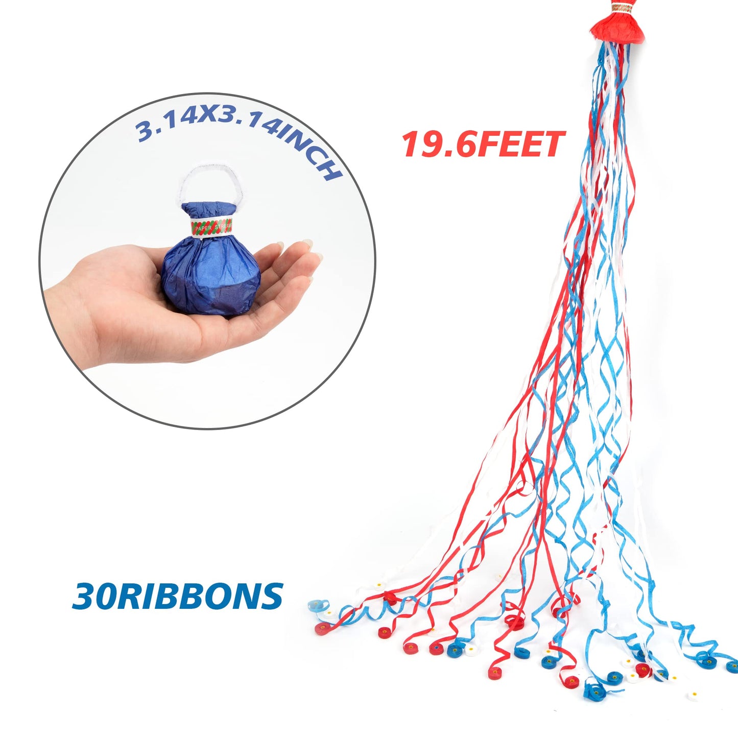 4th of July Streamers Popper, 10Pcs Hand Throw No Mess Magic Confetti