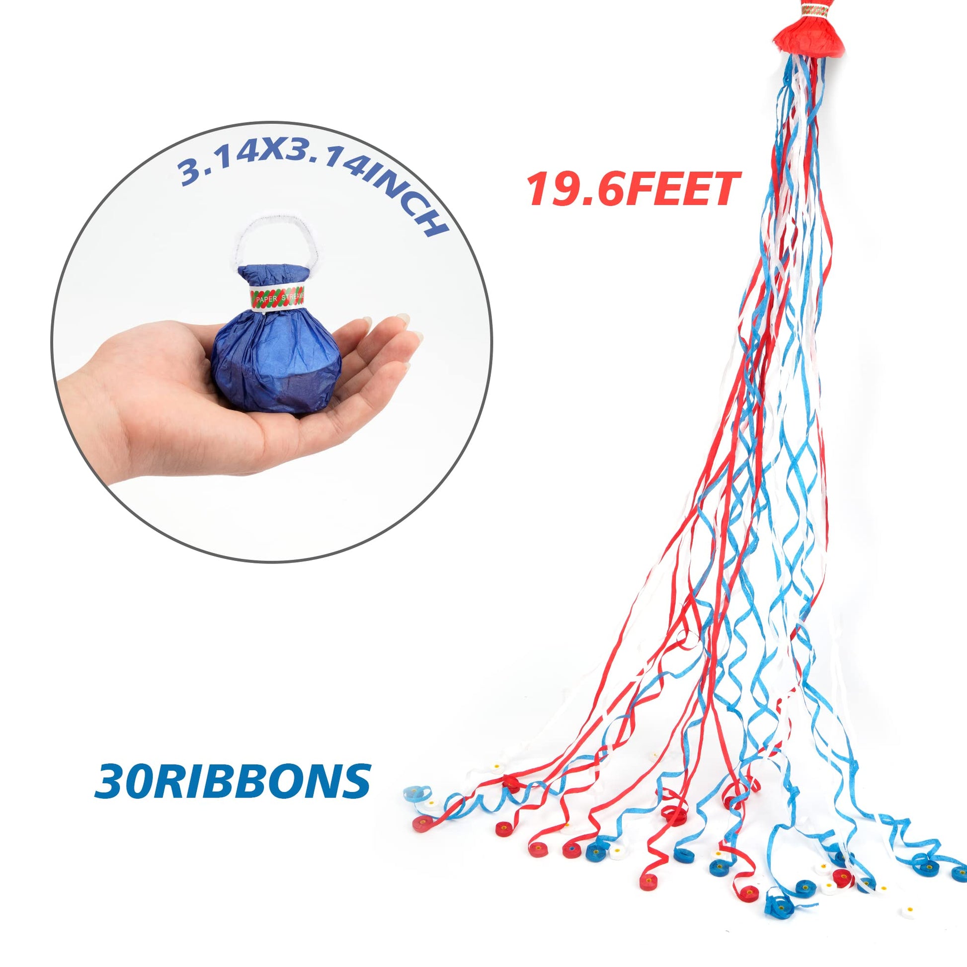4th of July Streamers Popper, 10Pcs Hand Throw No Mess Magic Confetti