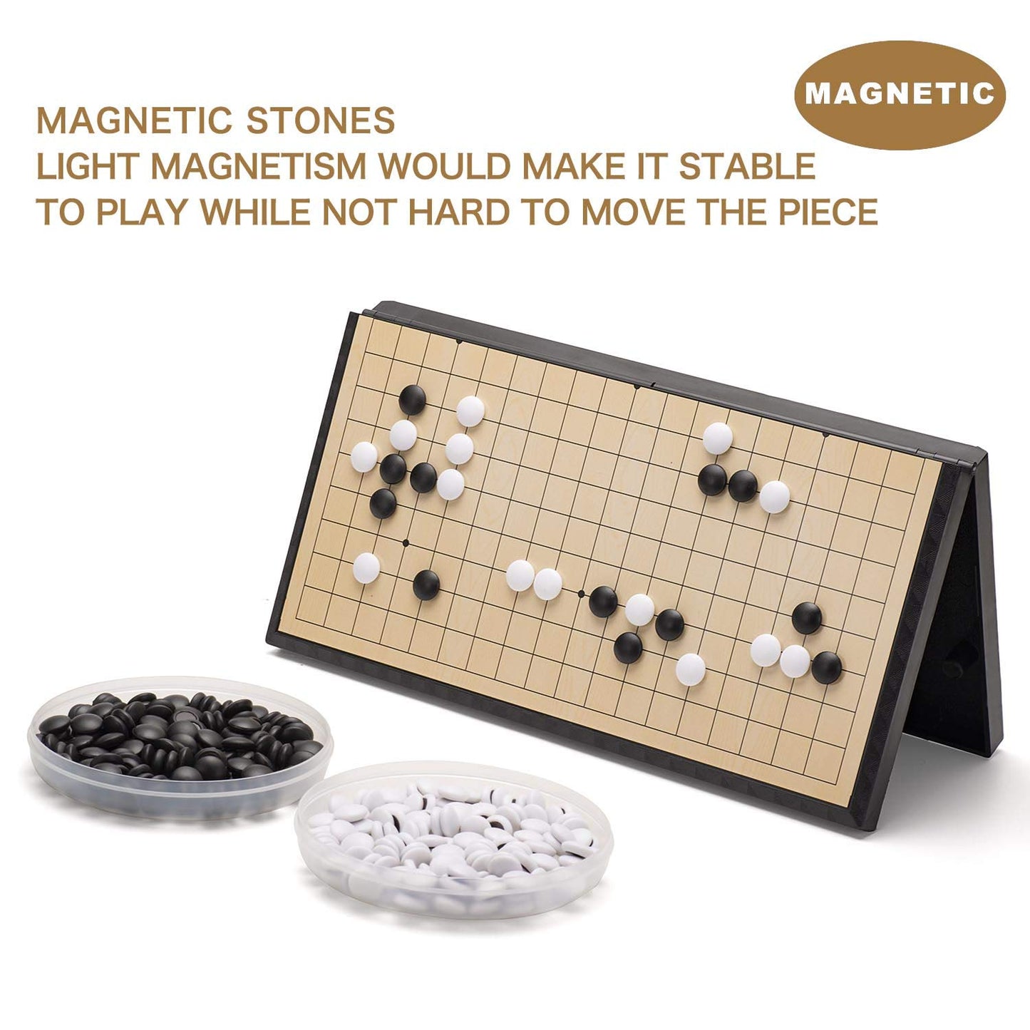 AMEROUS 11 Inches Magnetic Go Game Set (19 x 19), Travel Foldable Board Game Set with Magnetic Plastic Stones & Go Game Rules for Beginner, Kids