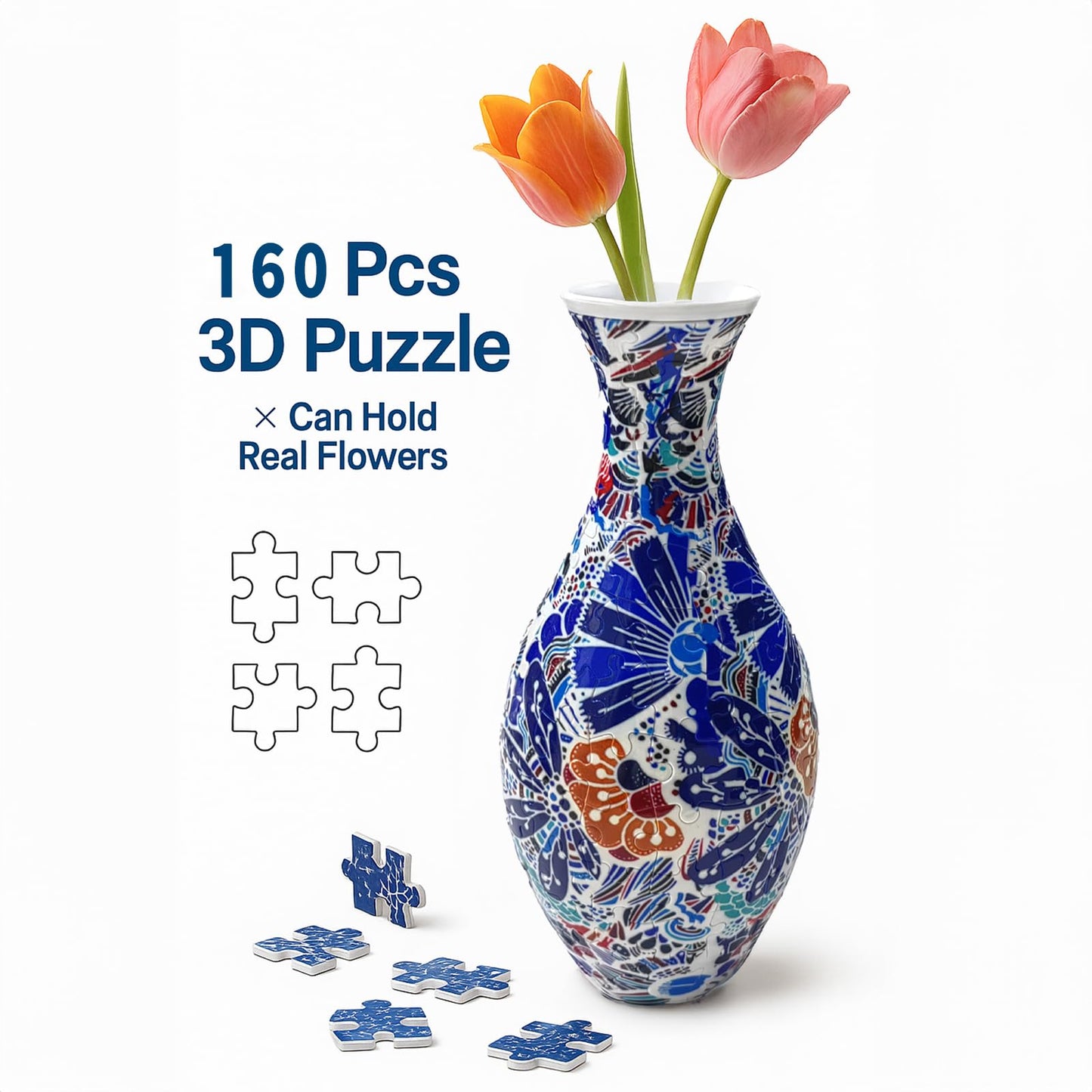 3D Puzzle Vase Flower Vase for Adults Made by 160 Curved Plastic Puzzle