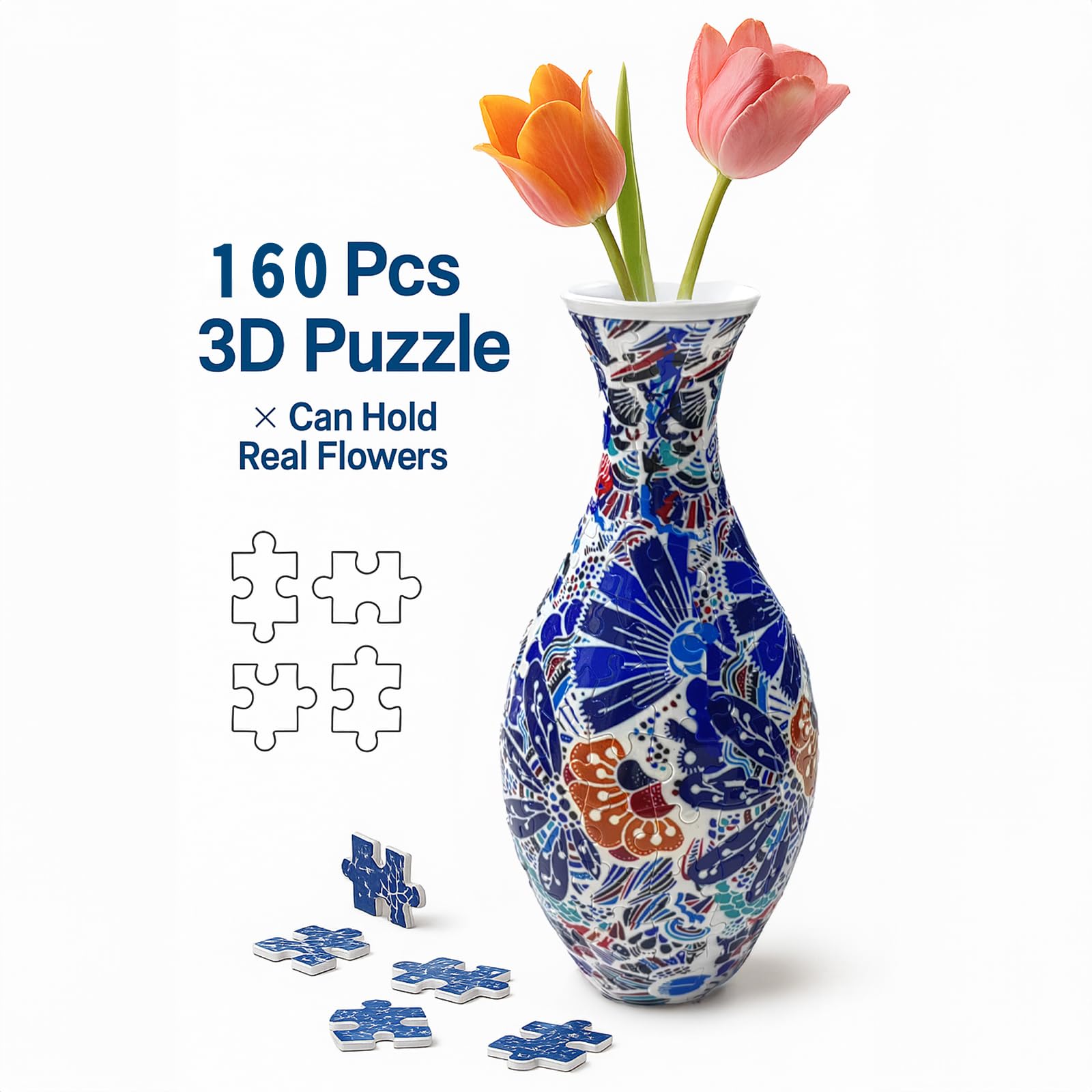 3D Puzzle Vase Flower Vase for Adults Made by 160 Curved Plastic Puzzle