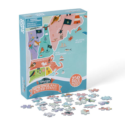 Geotoys New England Region Jigsaw Puzzle - Educational and Interactive Map Game - 250 Piece Puzzles - Jigsaw Puzzles for Kids Ages 8-12 - Kids Puzzle