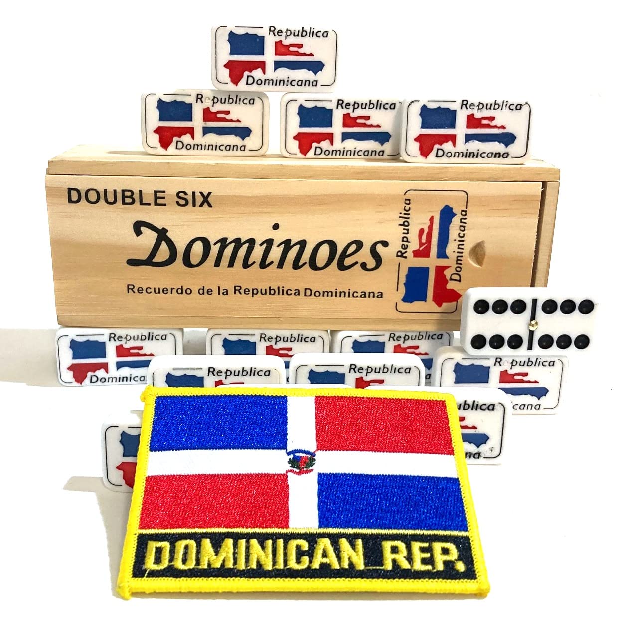 Double Six Dominican Republic Flag Engraved Dominoes