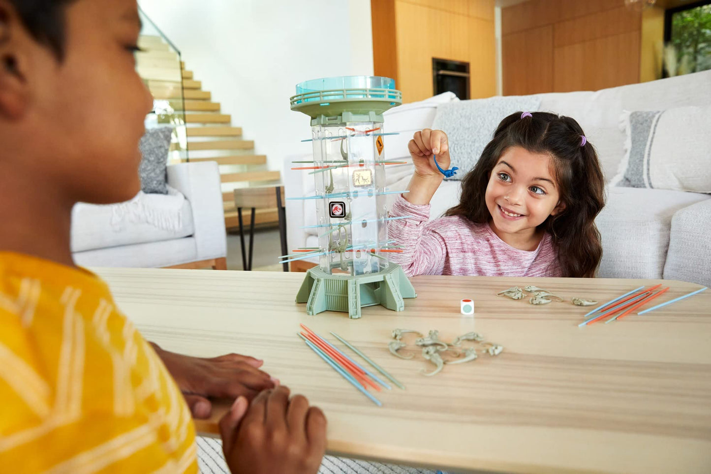 Mattel Games Jurassic World Dominion KerPlunk! Raptors Game with Tower, Sticks and Toy Velociraptor Dinosaurs, Toy and Collectible