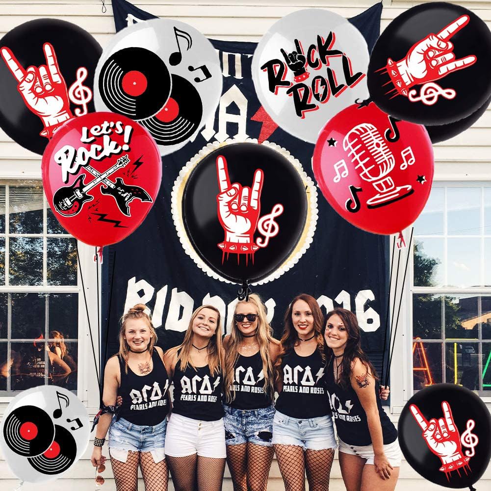 Rock and Roll Party Decoration Balloons 12'' Latex Balloons for Music Theme Party Decorations 1950's Birthday Party Supplies 50s 60s Rock Party Favors